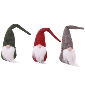 Three Christmas faceless gnomes in red, green and grey felt with long white beards