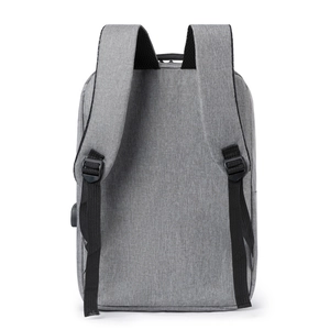 Minimalist grey large capacity travel backpack with external USB port and ergonomic straps