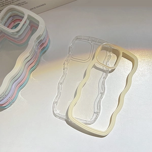 IPhone case with wavy colorful frames in multiple pastel colors and transparent back