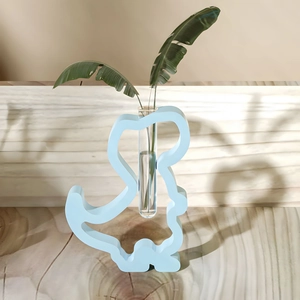 Blue dinosaur silhouette acrylic hydroponic vase with glass test tube for desktop