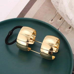Metal Ponytail Cuff Hair Tie Gold Stripe Textured Minimalist Elegant High Ponytail Elastic Band For Women Accessories