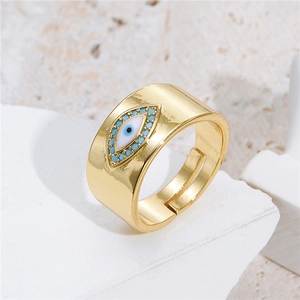 Evil Eye Ring Copper Gold Plated Open Adjustable Geometric Turquoise Colorful Zircon Enamel Finger Jewelry For Women