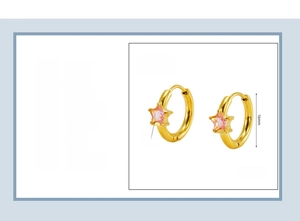 Détails d'une boucle d'oreille de 16mm en acier doré avec un pendentif étoile en zircon rose