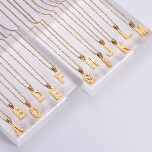 18K gold plated stainless steel initial necklaces with textured letter pendants A to M