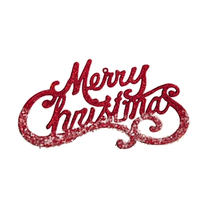 Red glitter Merry Christmas sign pendant for holiday wreaths and tree decorations