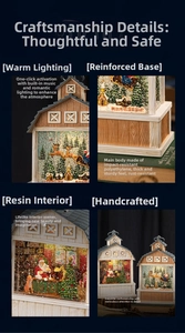 Vues détaillées d'une lanterne de Noël lumineuse avec un Père Noël en résine peint à la main