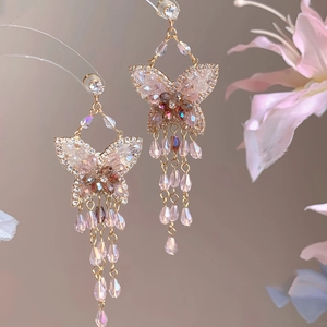 Boucles D'oreilles Papillon À Franges Zircon Cuivre Avec Tige En Argent Sterling 925 Style Français Vintage Élégant Femme
