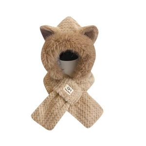Winter-Plüsch-Kapuzenschal mit Fuchsohren in Braun mit hochwertiger Pelztextur