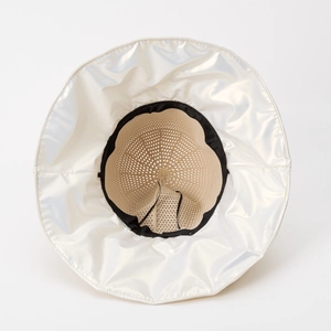 Women's wide brim sun hat with breathable woven mesh crown and pearlized UV coating