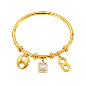 18k gold plated stainless steel bangle with coffee bean and zircon charms