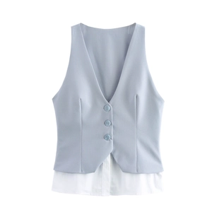 Gilet Da Donna Finto A Strati Senza Maniche A Righe Scollo A V Con Bottoni Gilet Stile Urbano Ufficio Poliestere