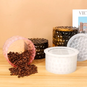 DIY silicone mold for round storage jar with honeycomb texture and stackable lid design