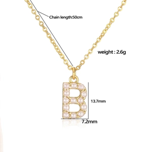 Elegant gold-tone copper necklace with a pearl-inlaid 'B' initial pendant for women