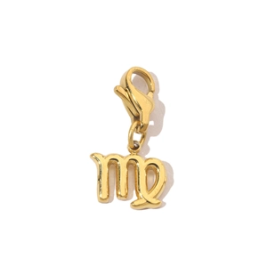 Detail of 14K gold plated Virgo zodiac sign charm with secure lobster clasp fastening