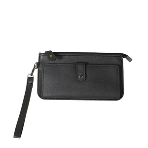 Classic black long multi-functional women's wallet with wristlet strap and zipper closure