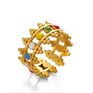Anello vintage stile francese placcato oro 18K in acciaio inox con smalto colorato