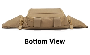 Bottom view of coyote brown tactical waist bag showing nylon webbing and reinforced stitching