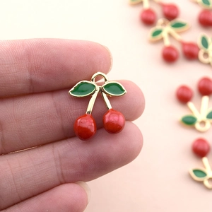 Pendentif cerise mignon en alliage doré pour la fabrication de bijoux DIY