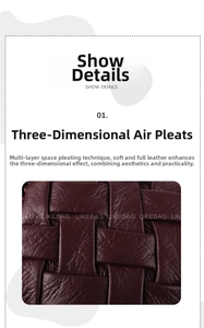 Close-up of pleated burgundy leather handbag showing soft woven texture and craftsmanship