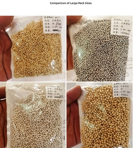 Detail of 18K gold plated copper beads in various sizes for DIY jewelry making
