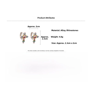 Detailed view of crystal cross earrings with 2cm width and 2.3cm height parameters