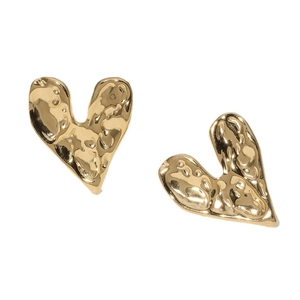 Minimalist gold heart stud earrings with irregular lava texture for a modern look