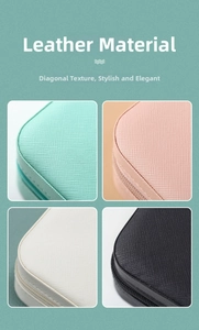 Close-up of Saffiano leather texture and elegant embossed detail on portable jewelry boxes