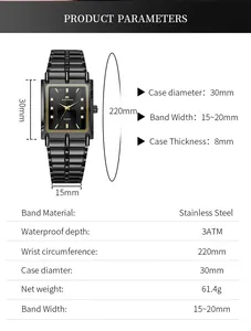 Tableau des tailles détaillé pour montre en acier avec boîtier 30mm et étanchéité 3ATM