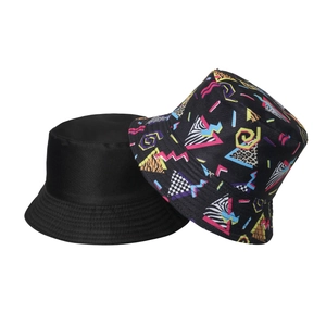 Retro geometric leopard print bucket hat and plain black fisherman hat for women