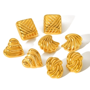 Golden 18k plated stainless steel earrings set in heart, square and shell shapes