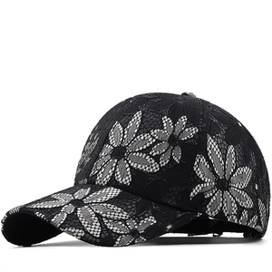 Women Lace Floral Baseball Cap Breathable Cotton Sun Protection Adjustable Street Style Hat