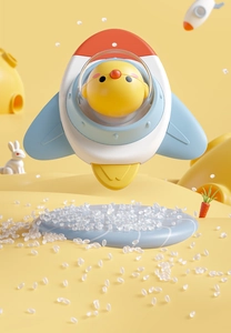 3D render of cartoon rocket baby toy with suction cup for high chairs and sensory play