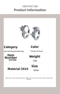 Macro detail of S925 silver star earrings with colorful cubic zirconia in antique finish