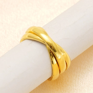Polished 18k gold triple interlocked rolling ring made of premium stainless steel