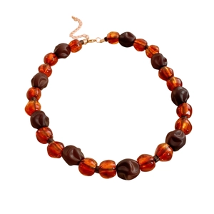 Collier de perles en acrylique et bois style Maillard avec chaîne en or rose