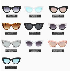 Multiple color options for retro cat eye sunglasses showing diverse frames and lenses