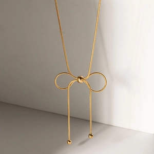 Stainless Steel Butterfly Bow Necklace 18K Gold Plated Adjustable Snake Chain Elegant Tassel Clavicle Chain Jewelry