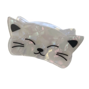 Pince à cheveux chat mignonne en acrylique blanc nacré pour femmes et filles