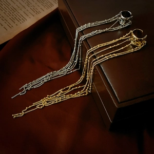 Alloy Long Chain Tassel Ear Cuff Non Pierced C Shaped Clip On Earrings Elegant Fashion For Women