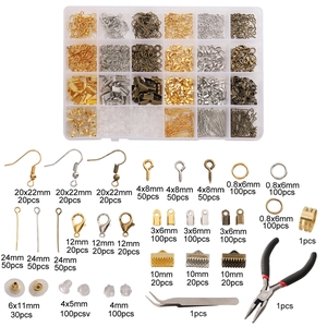 DIY jewelry making kit with beads, earring hooks, lobster clasps and craft tools in storage box
