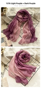 Detailed tile display of pleated silk scarf with light and deep purple gradient effect