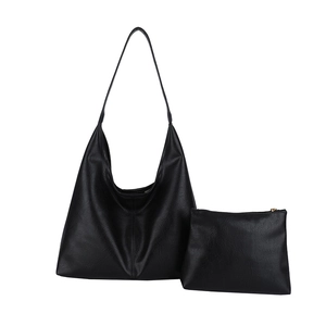 Borsa tote hobo nera in ecopelle capiente con pochette coordinata per uso quotidiano