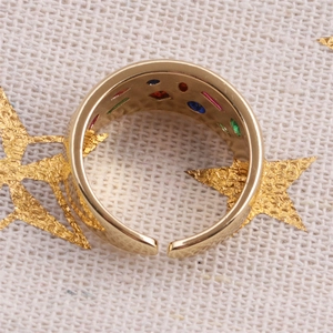Hip hop style gold wide open ring with colorful zircon inlay for men and women