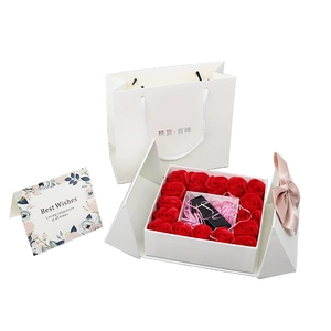 Preserved red rose double-door gift box set with jewelry box, gift bag, and greeting card