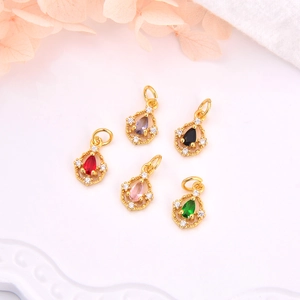 Mini Water Drop Pendant Copper Micro Pave Colorful Cubic Zirconia DIY Jewelry Making Charm Elegant Vintage Accessory