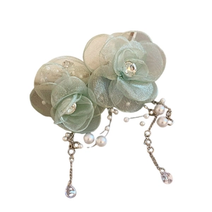 Elegant lace floral earrings with imitation pearls and water drop zircon crystal pendants
