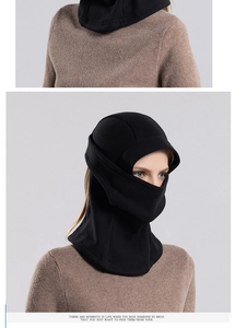 Detail of fleece balaclava showing back neck coverage and side view for wind protection