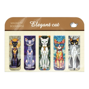 Set of 5 colorful stained glass cat magnetic bookmarks for reading and journaling