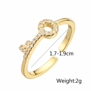 Detail of gold-plated key ring with white zircon pave setting and size specifications