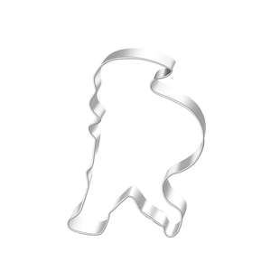 Detailed view of Santa Claus shaped stainless steel cookie cutter for holiday baking